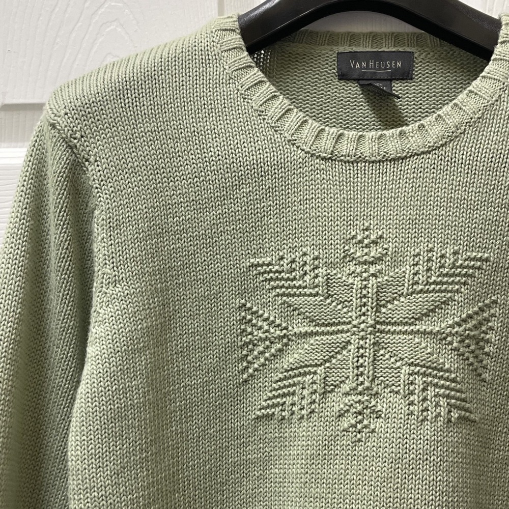 VTG Van Heusen Women's XL Intarsia Snowflake Sage Sweater‎ 90's Y2K Classic